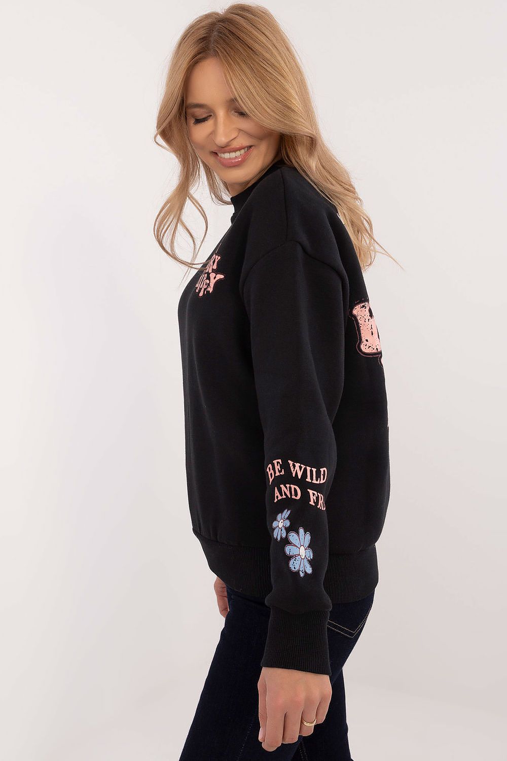 Sweater Damen Rundhals Großer Rückendruck Baumwolle