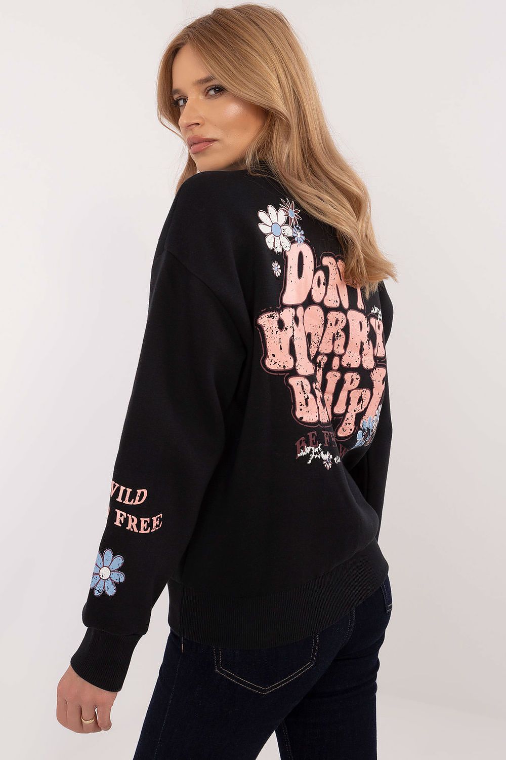 Sweater Damen Rundhals Großer Rückendruck Baumwolle