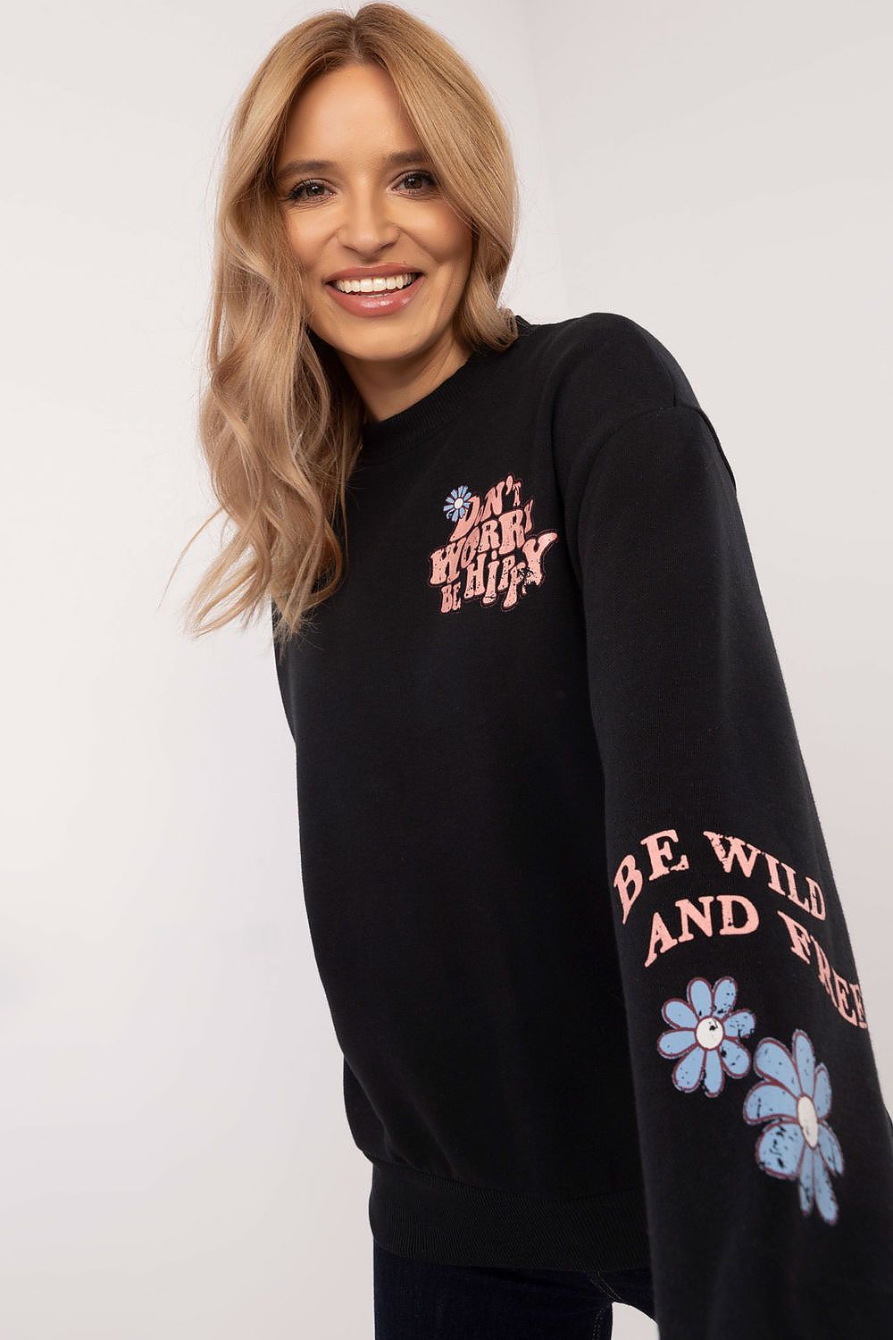 Sweater Damen Rundhals Großer Rückendruck Baumwolle