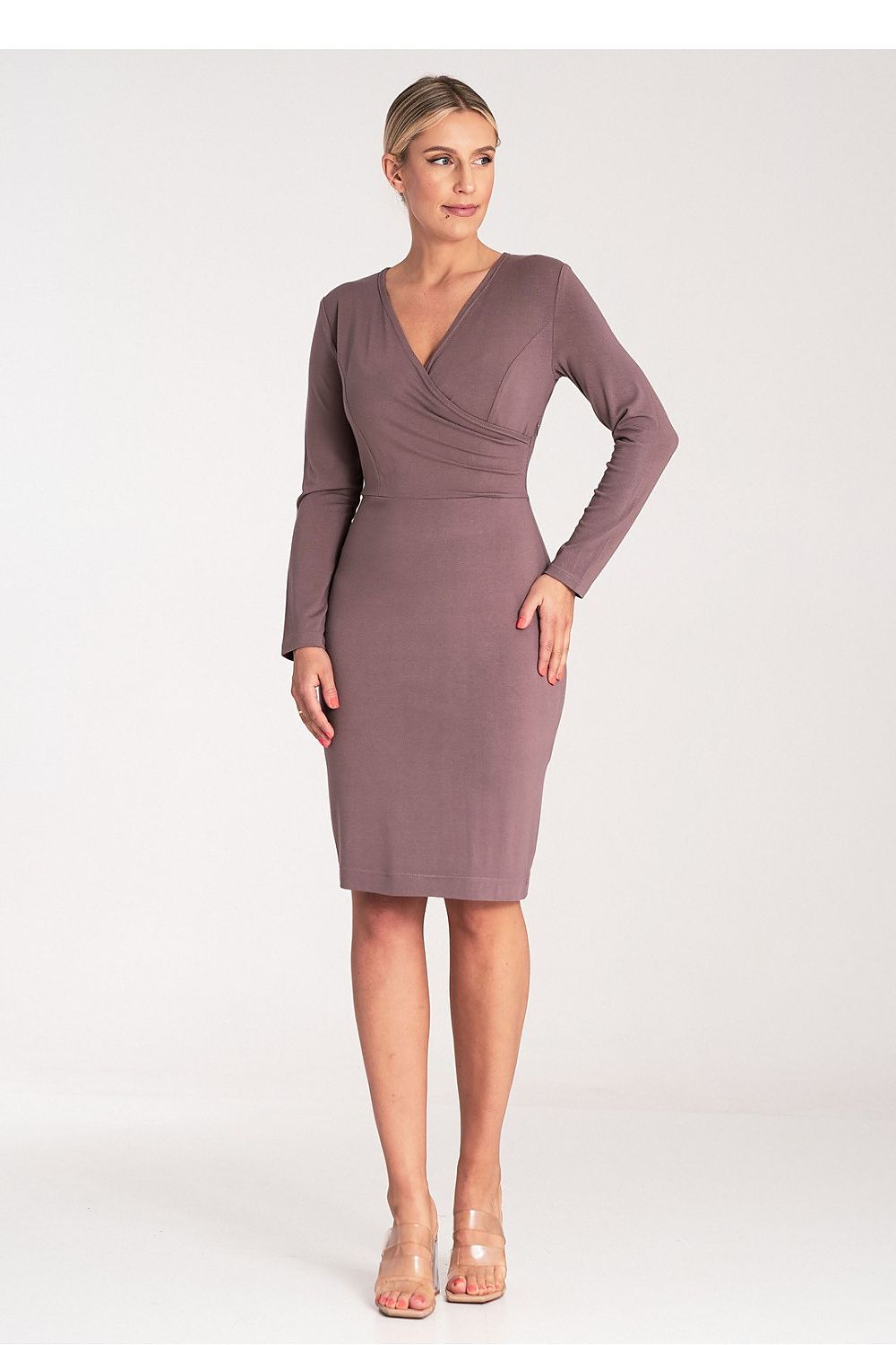 Midi Kleid Damen braun grau grün Herbst elegant