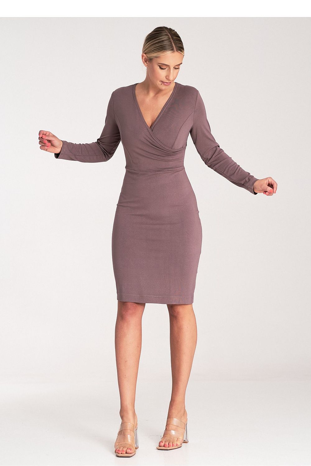 Midi Kleid Damen braun grau grün Herbst elegant