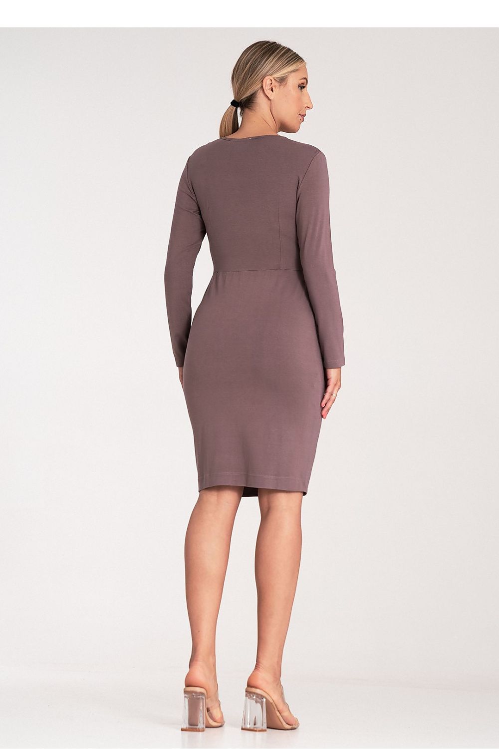 Midi Kleid Damen braun grau grün Herbst elegant