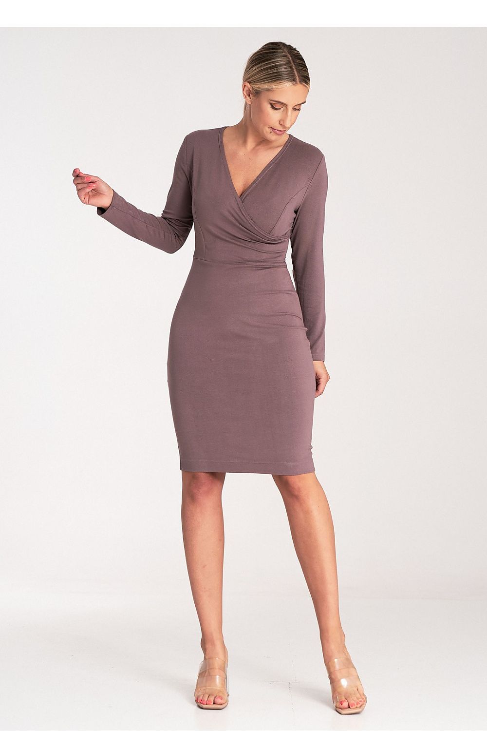 Midi Kleid Damen braun grau grün Herbst elegant