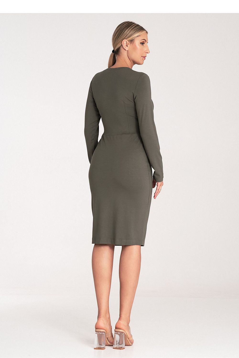 Midi Kleid Damen braun grau grün Herbst elegant