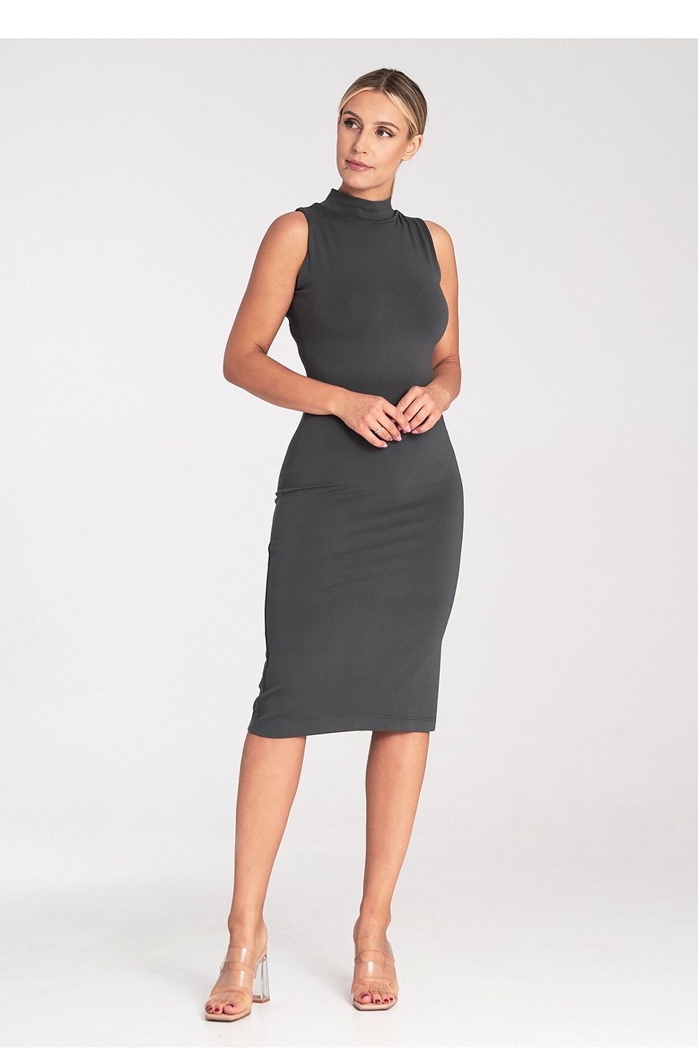 Midi Kleid Damen grau grün rosa feminin Alltag