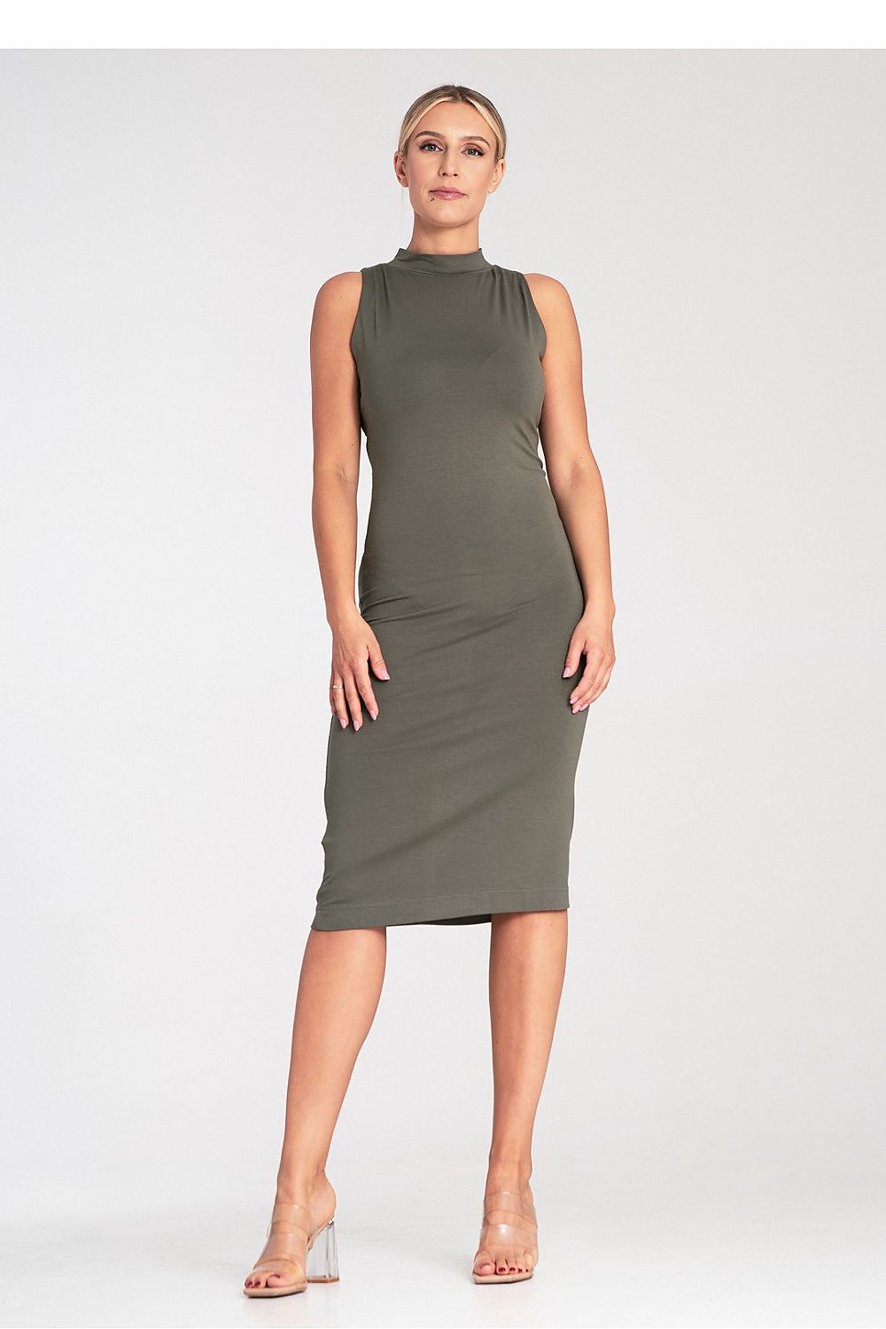 Midi Kleid Damen grau grün rosa feminin Alltag