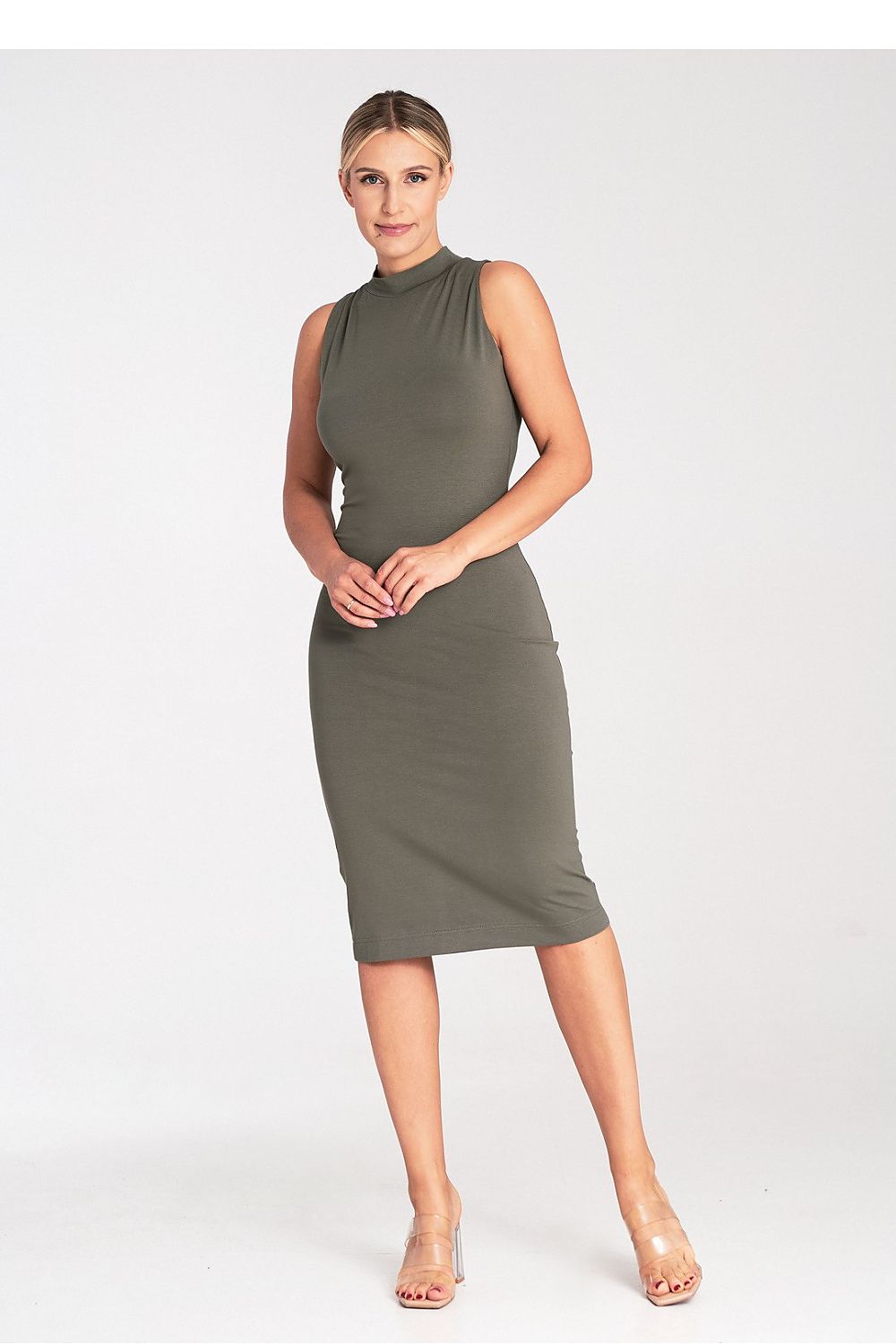 Midi Kleid Damen grau grün rosa feminin Alltag