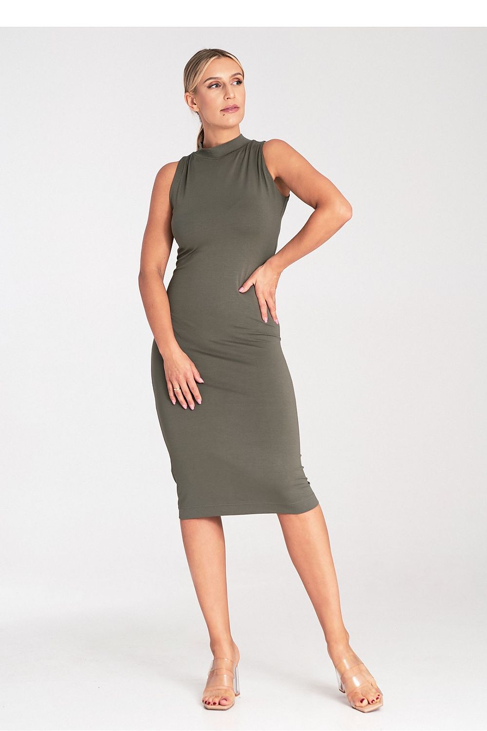 Midi Kleid Damen grau grün rosa feminin Alltag