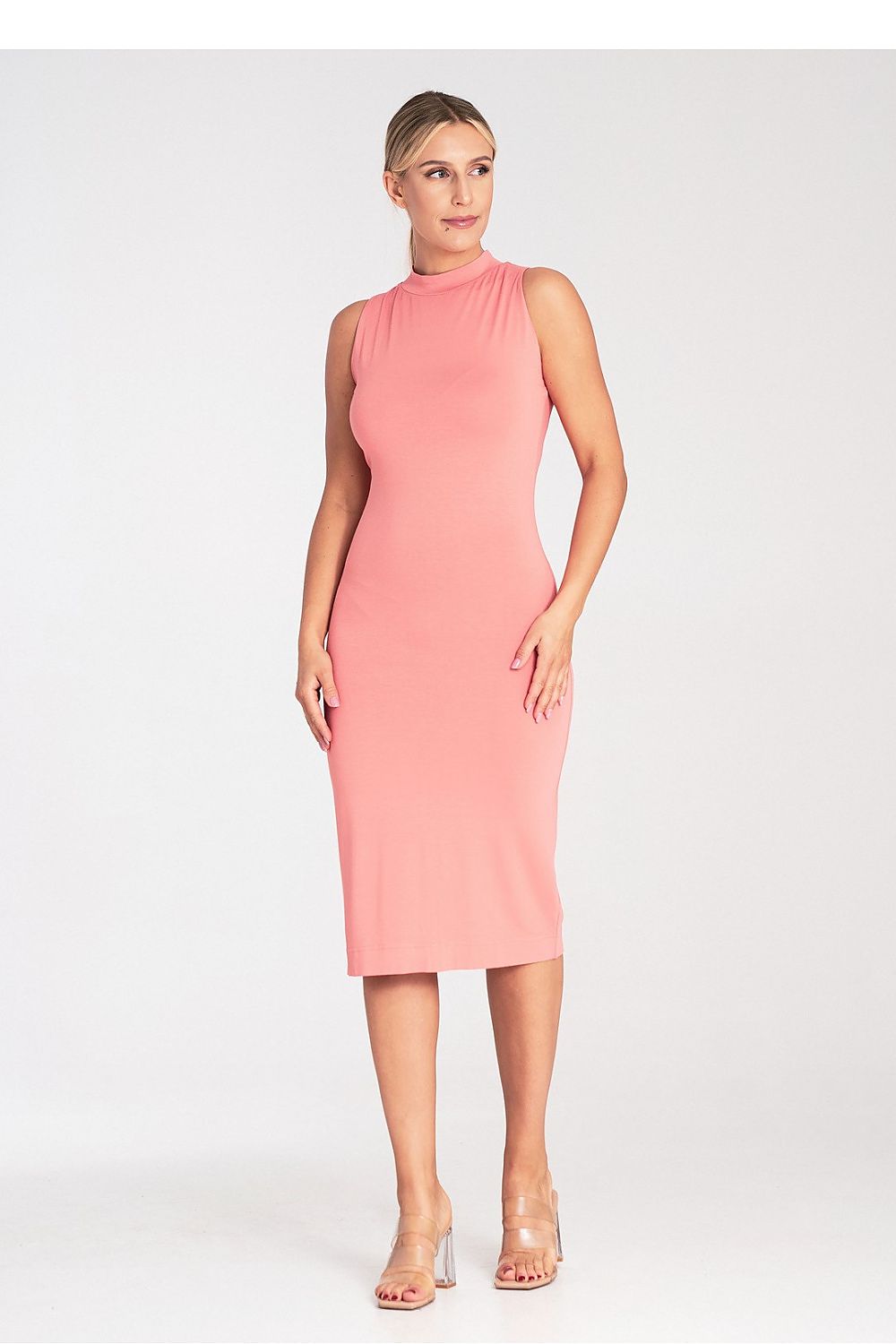Midi Kleid Damen grau grün rosa feminin Alltag
