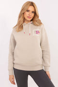 Hoodie Damen Kapuze Print gefüttert beige
