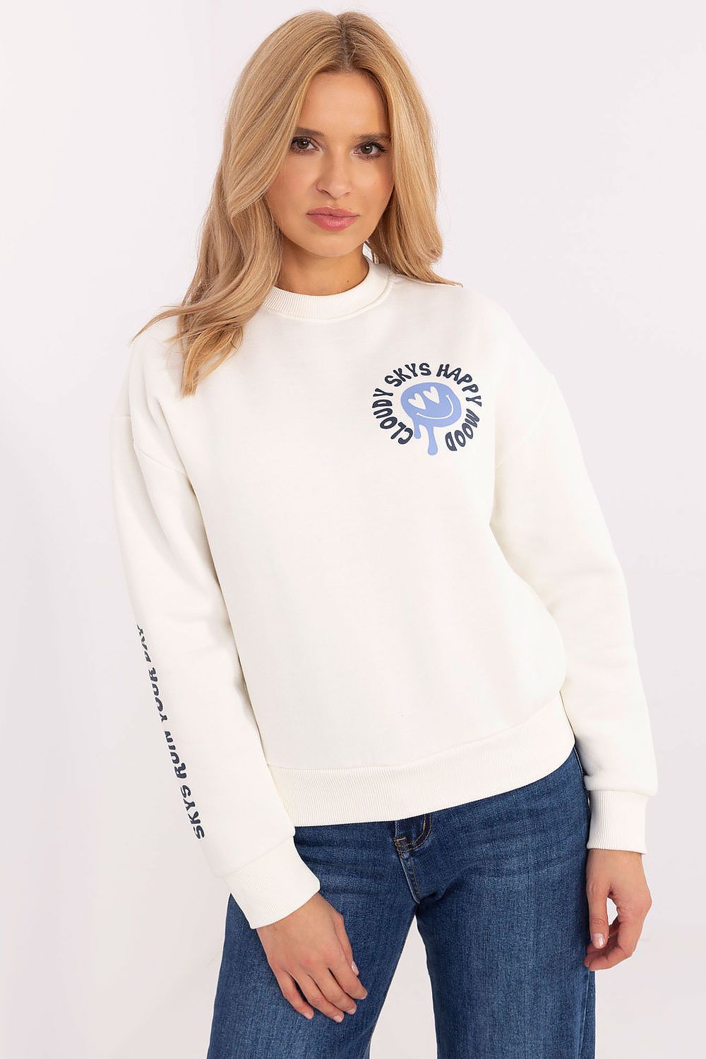 Sweatshirt Damen Rundhals Print lässig weiß