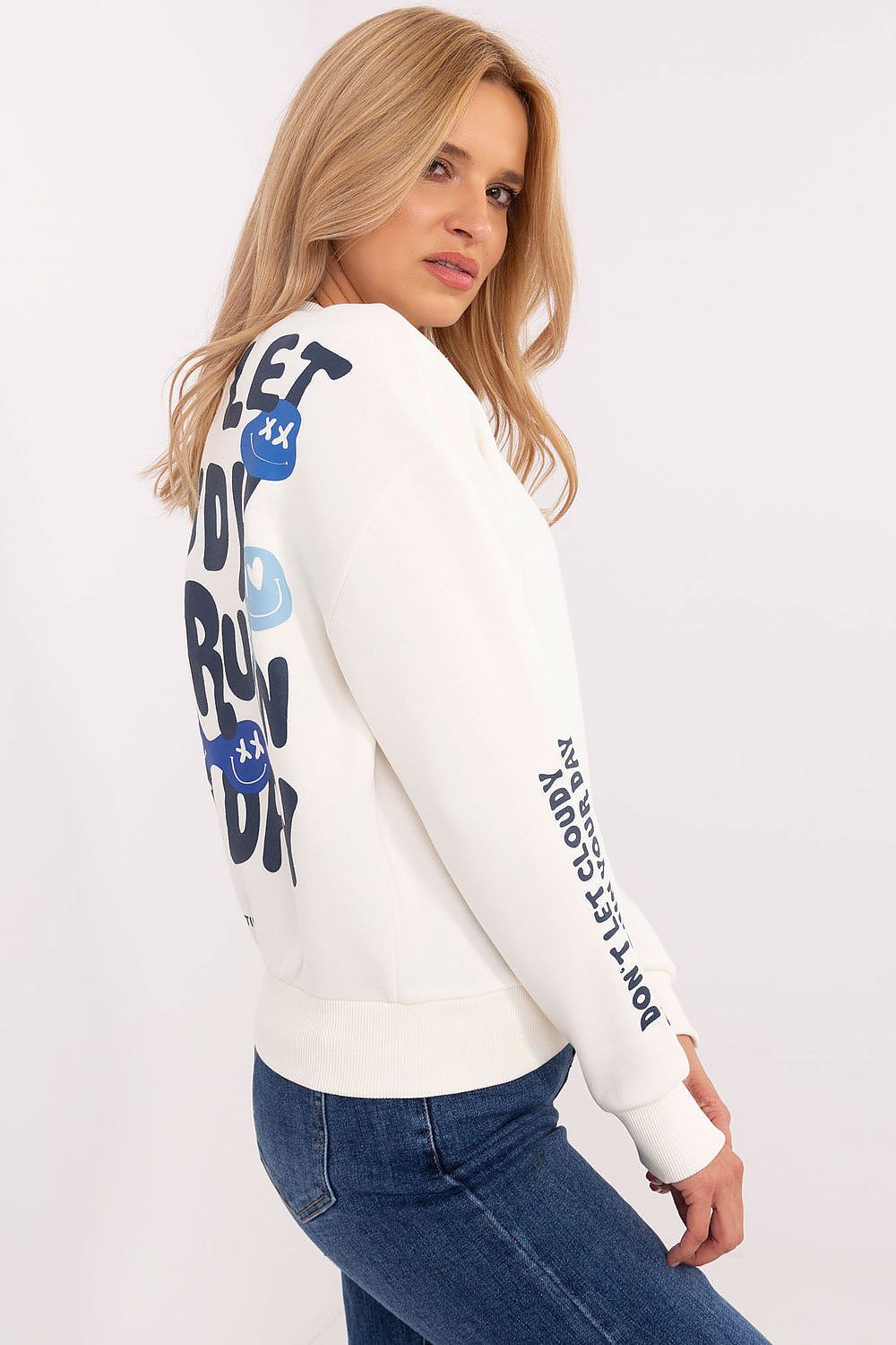 Sweatshirt Damen Rundhals Print lässig weiß