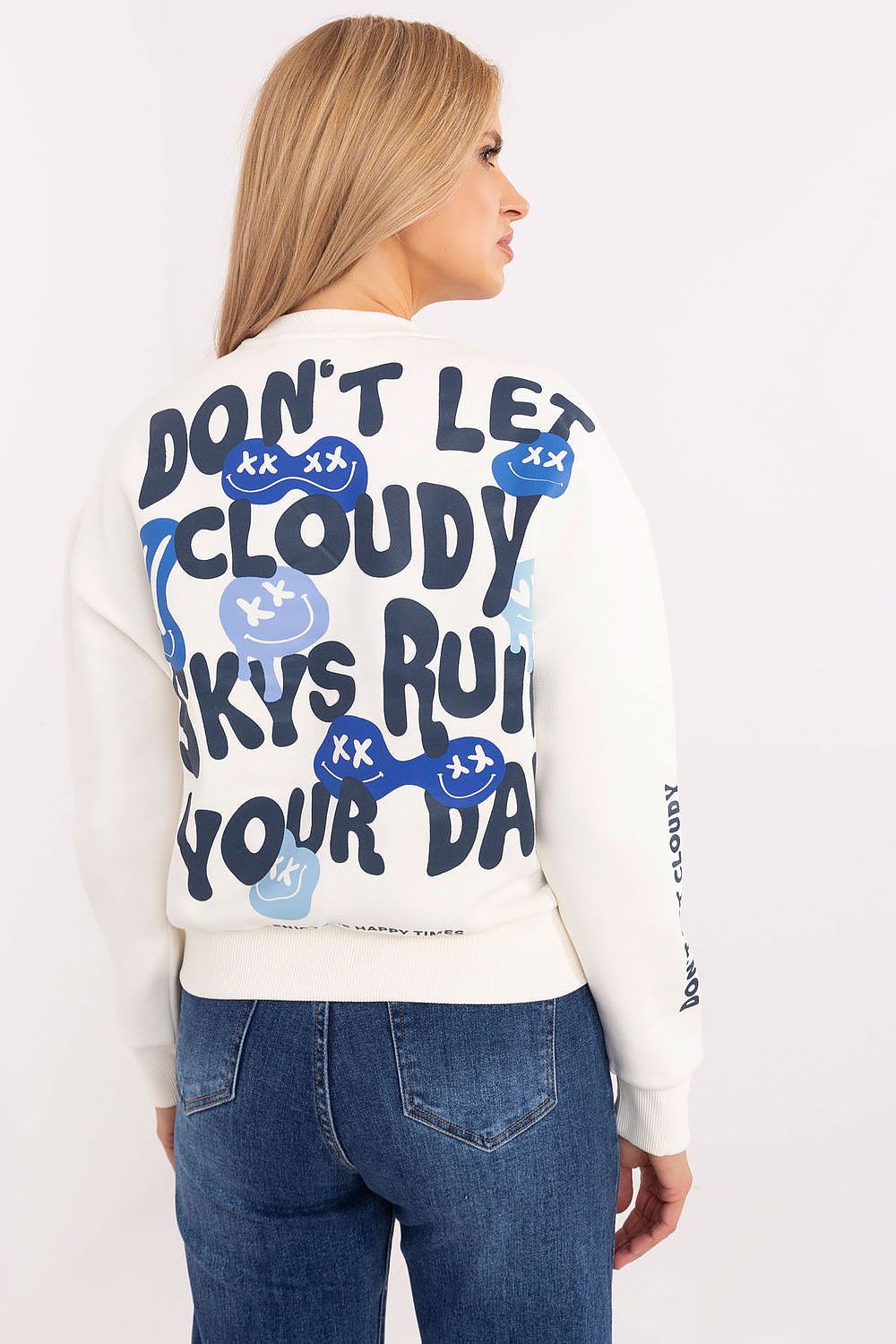 Sweatshirt Damen Rundhals Print lässig weiß