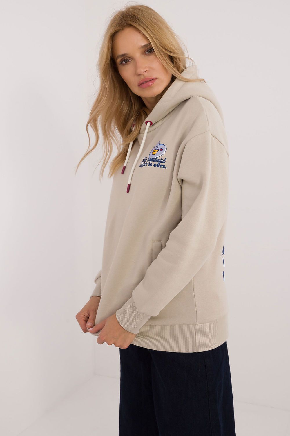 Hoodie Damen Kapuze Print gefüttert beige warm