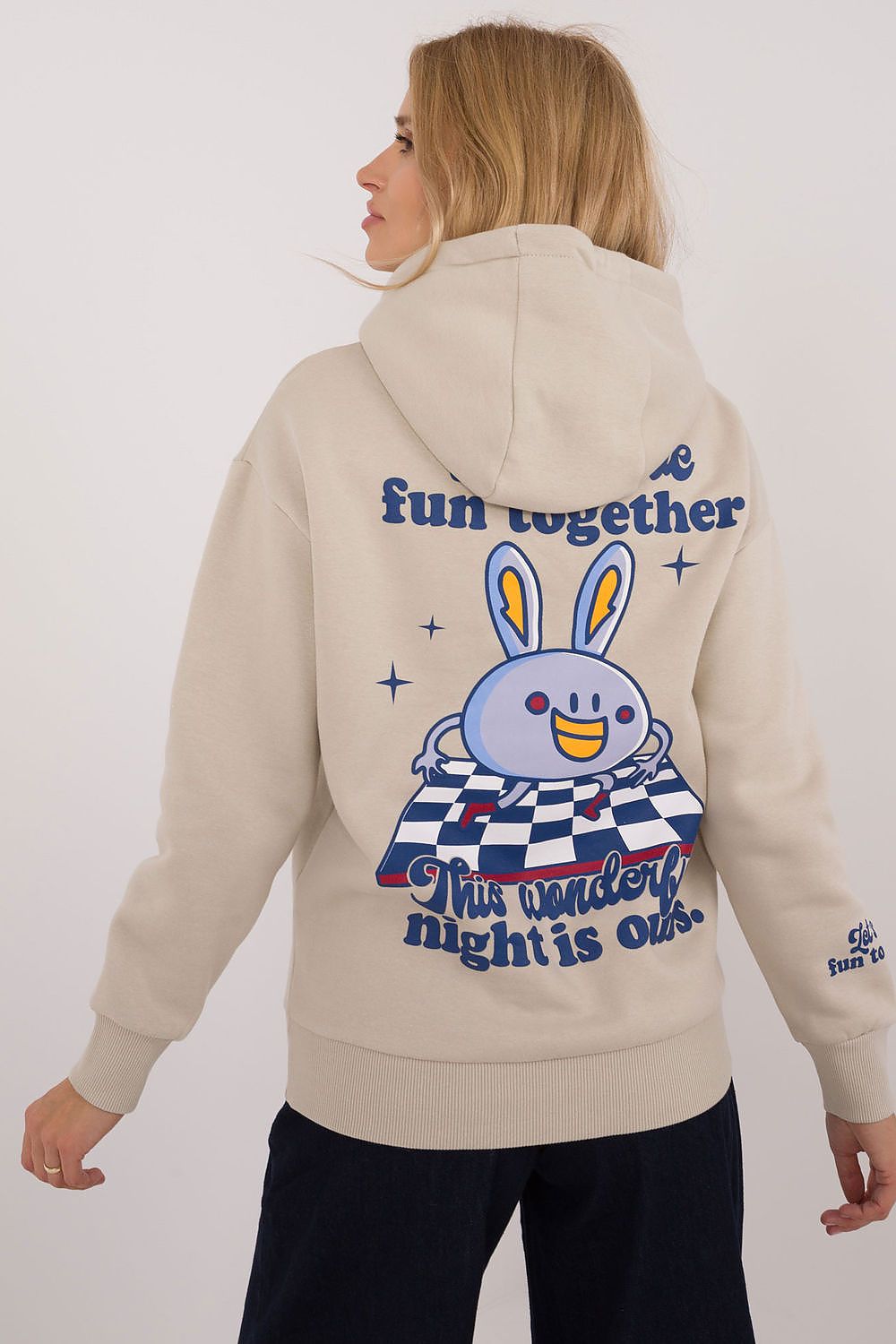 Hoodie Damen Kapuze Print gefüttert beige warm