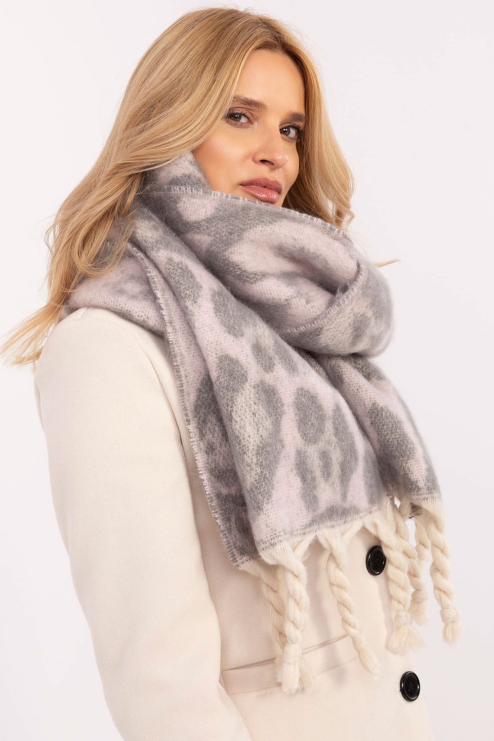 Schal Damen Lang Tiermotiv - Winter Schal Fransen 214cm