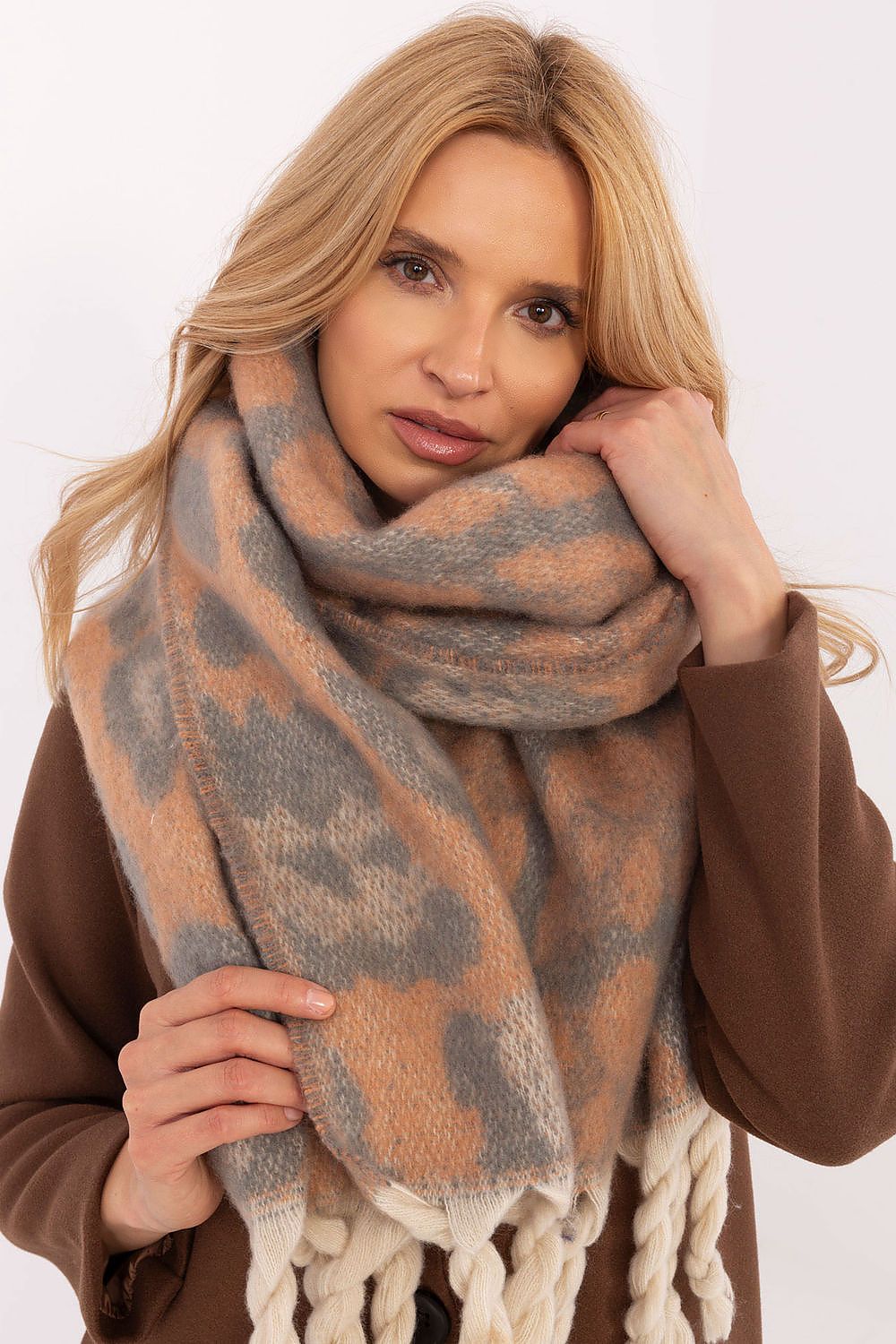 Schal Damen Lang Tiermotiv - Winter Schal Fransen 214cm