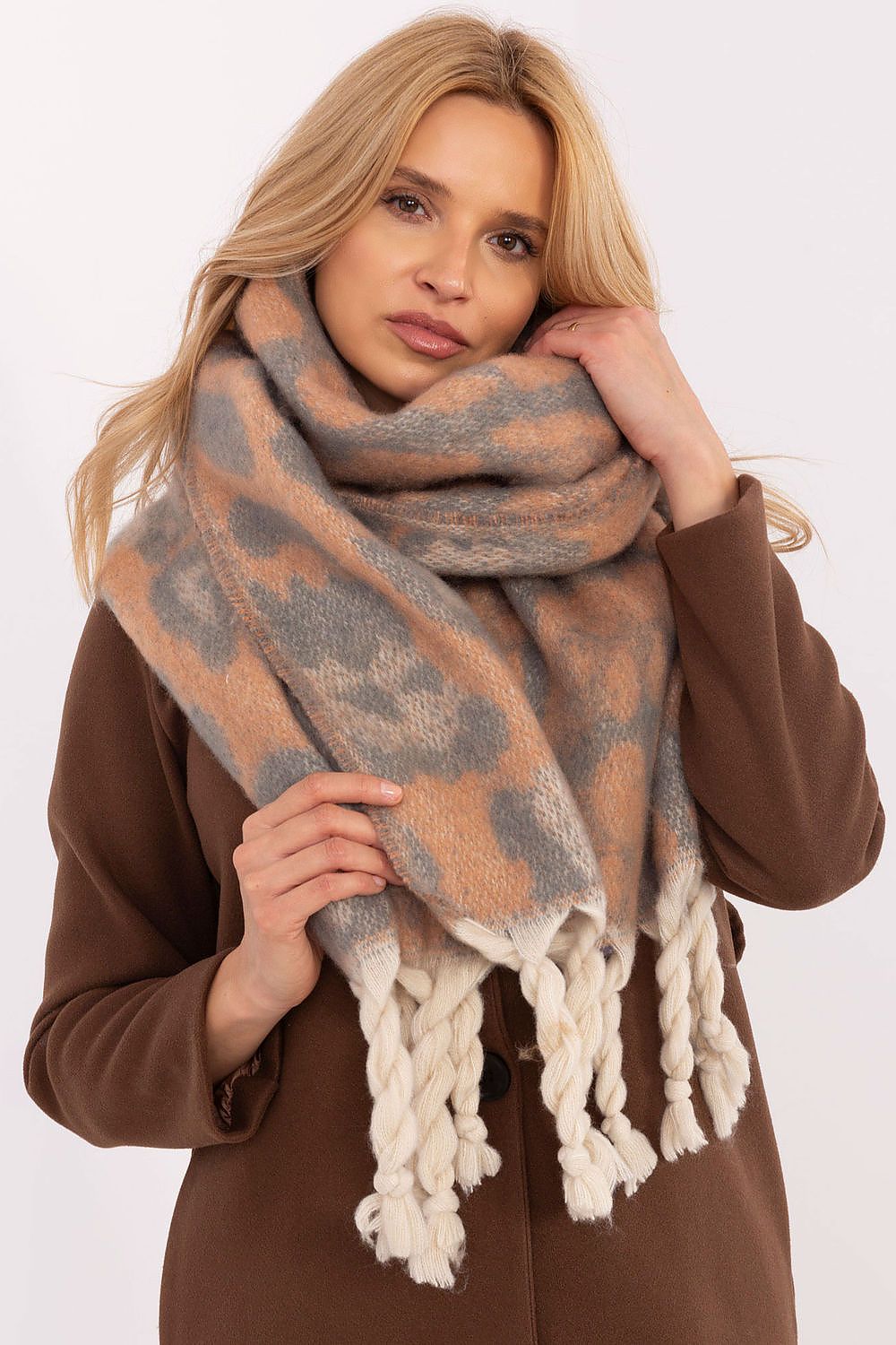 Schal Damen Lang Tiermotiv - Winter Schal Fransen 214cm