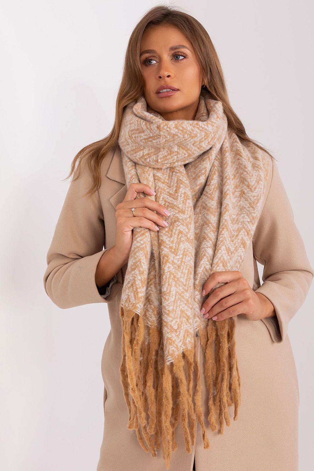 Damen Schal Lang Polyester Geometrisch - Winterschal mit Quasten