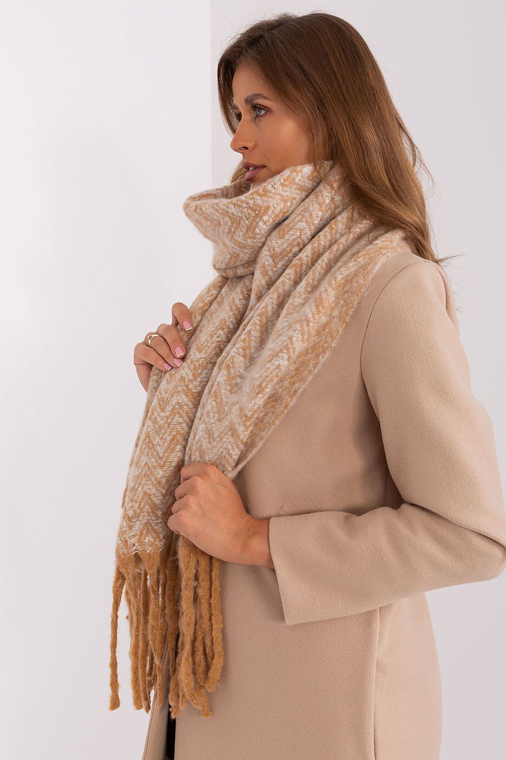 Damen Schal Lang Polyester Geometrisch - Winterschal mit Quasten