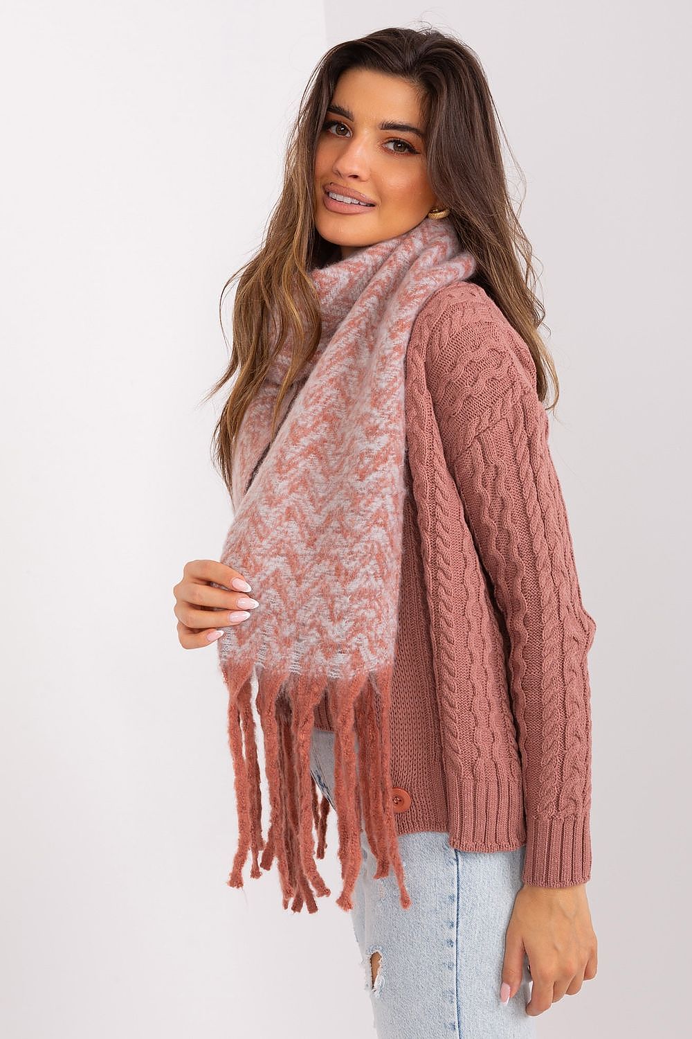 Damen Schal Lang Polyester Geometrisch - Winterschal mit Quasten