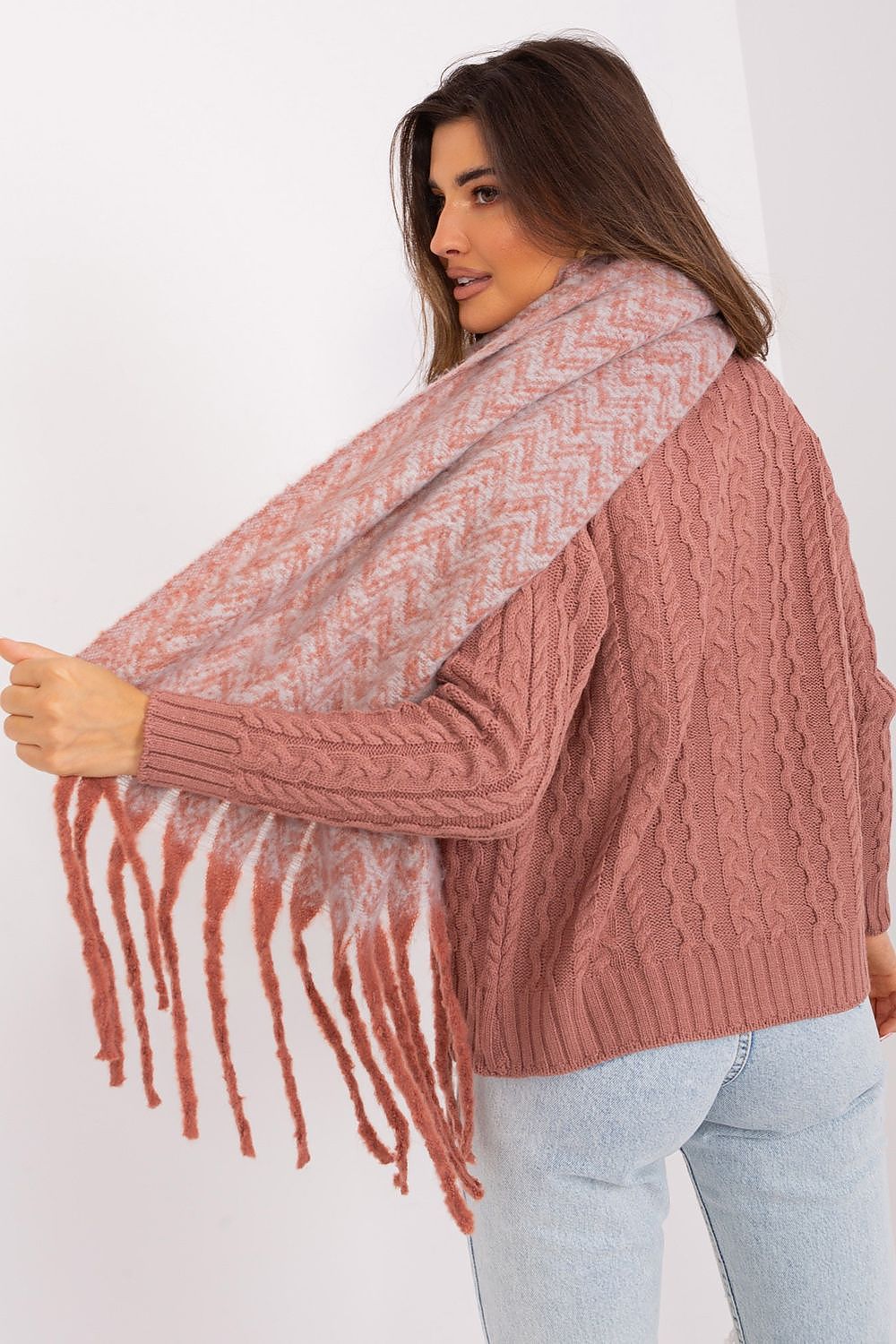 Damen Schal Lang Polyester Geometrisch - Winterschal mit Quasten