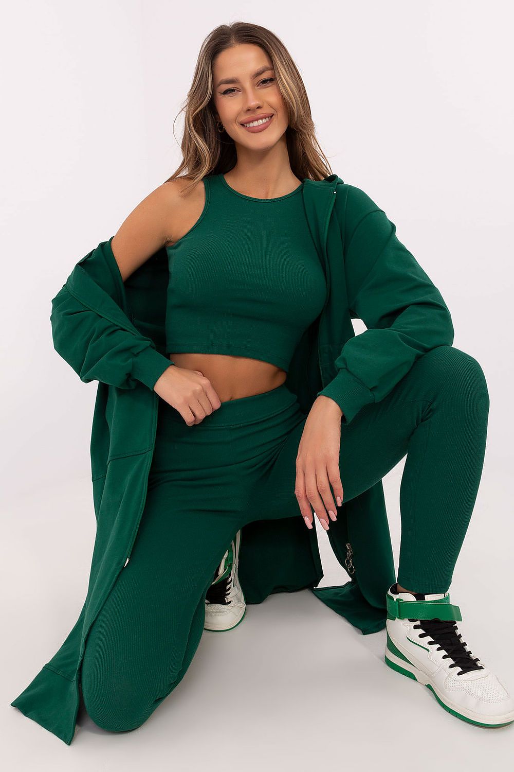 Sport Set Damen 3-teilig Hoodie Top Leggings Baumwolle