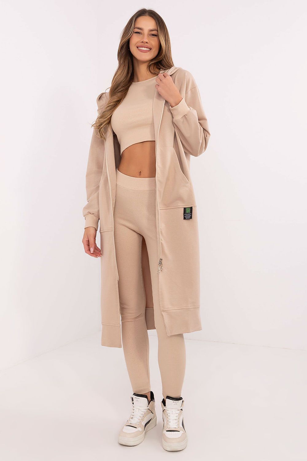 Sport Set Damen 3-teilig Hoodie Top Leggings Baumwolle