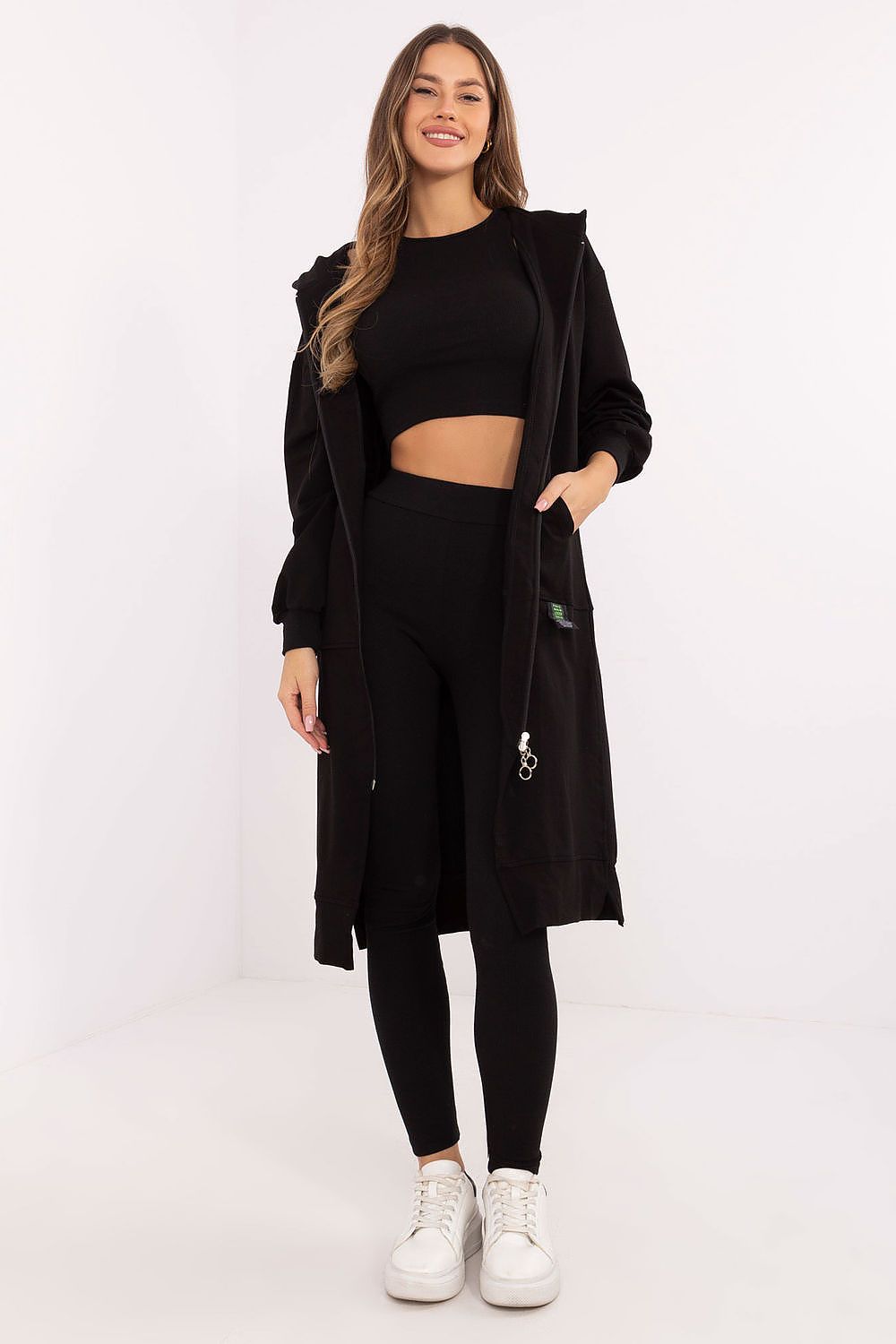 Sport Set Damen 3-teilig Hoodie Top Leggings Baumwolle