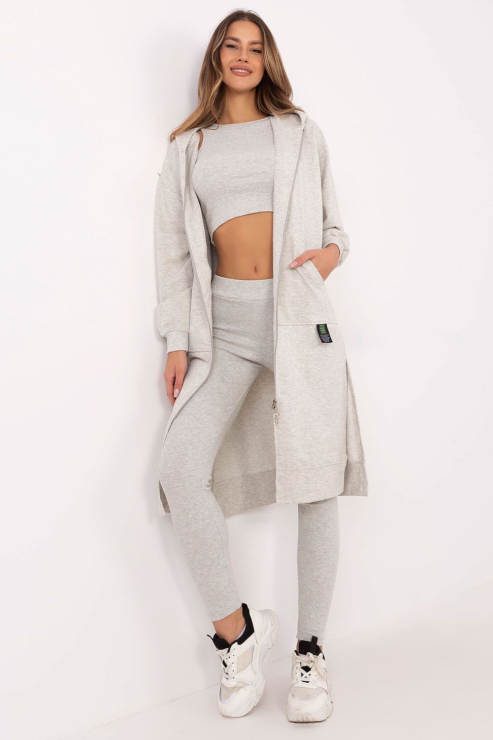 Sport Set Damen 3-teilig Hoodie Top Leggings Baumwolle