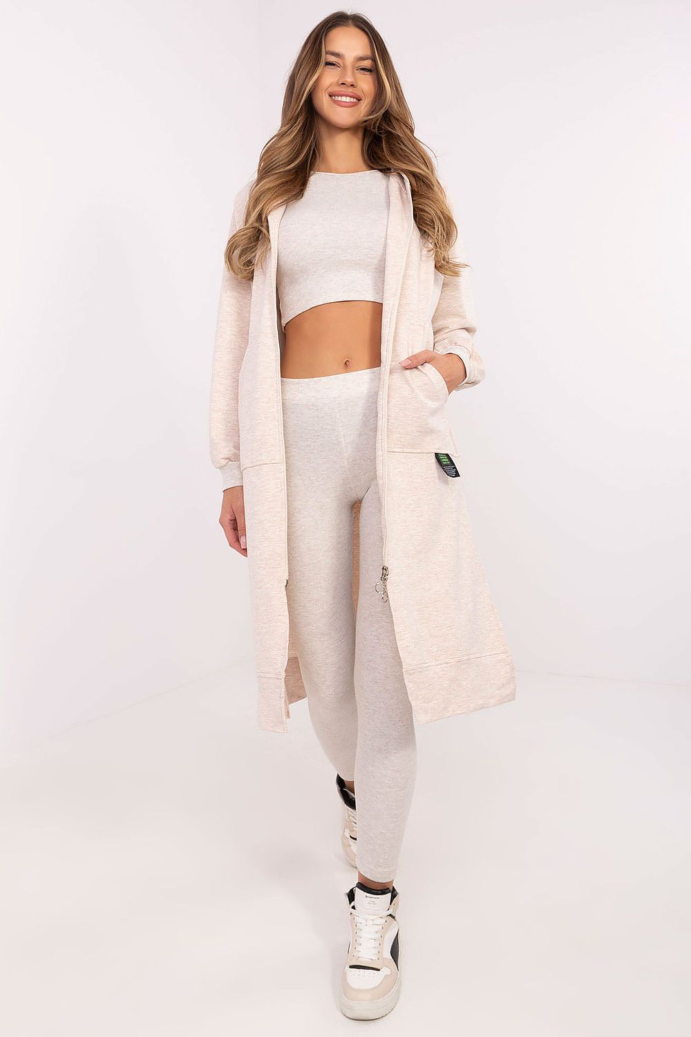 Sport Set Damen 3-teilig Hoodie Top Leggings Baumwolle