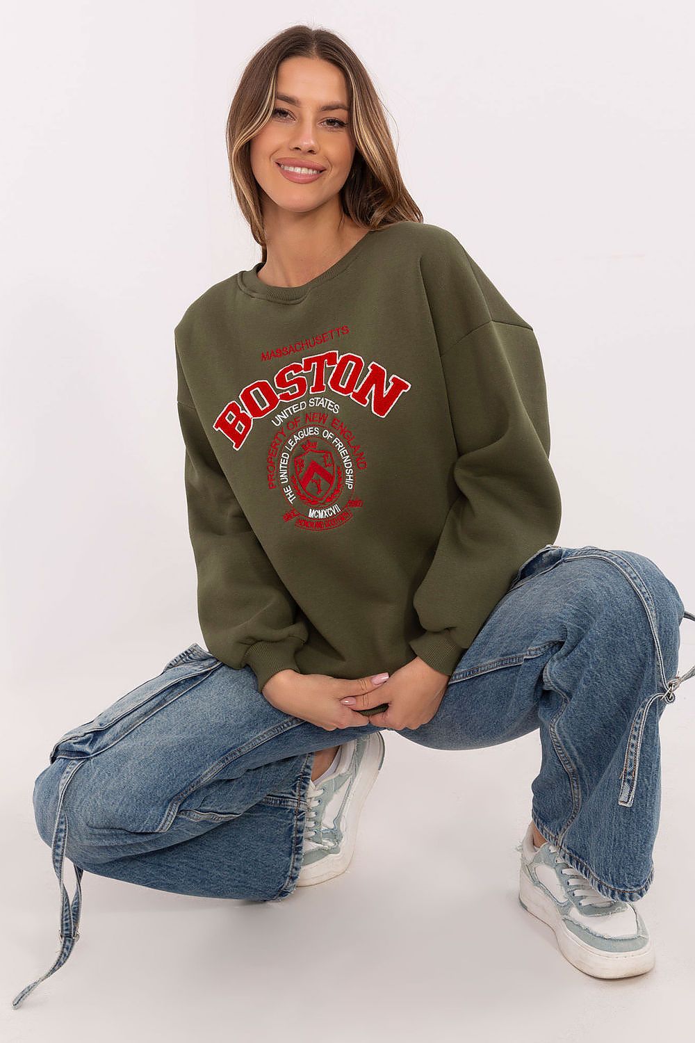 Sweatshirt Damen Rundhals Print Baumwolle – Casual & Warm