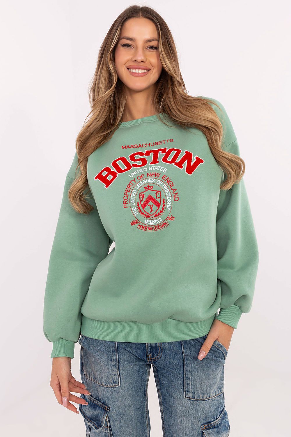 Sweatshirt Damen Rundhals Print Baumwolle – Casual & Warm