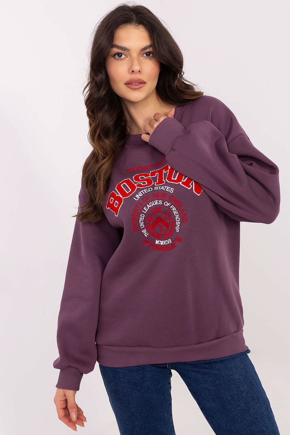 Sweatshirt Damen Rundhals Print Baumwolle – Casual & Warm
