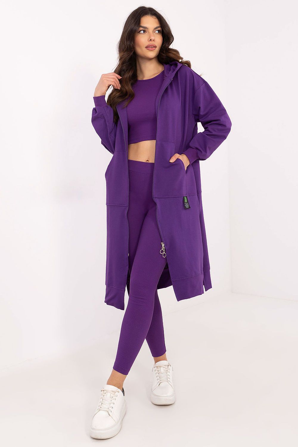 Sport Set Damen 3-teilig Hoodie Top Leggings Baumwolle