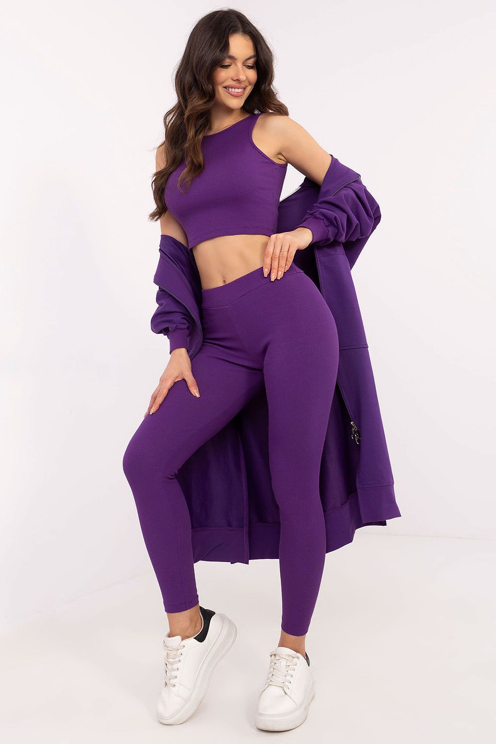 Sport Set Damen 3-teilig Hoodie Top Leggings Baumwolle