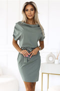 Kleid Damen Asymmetrisch Gürtel Baumwolle