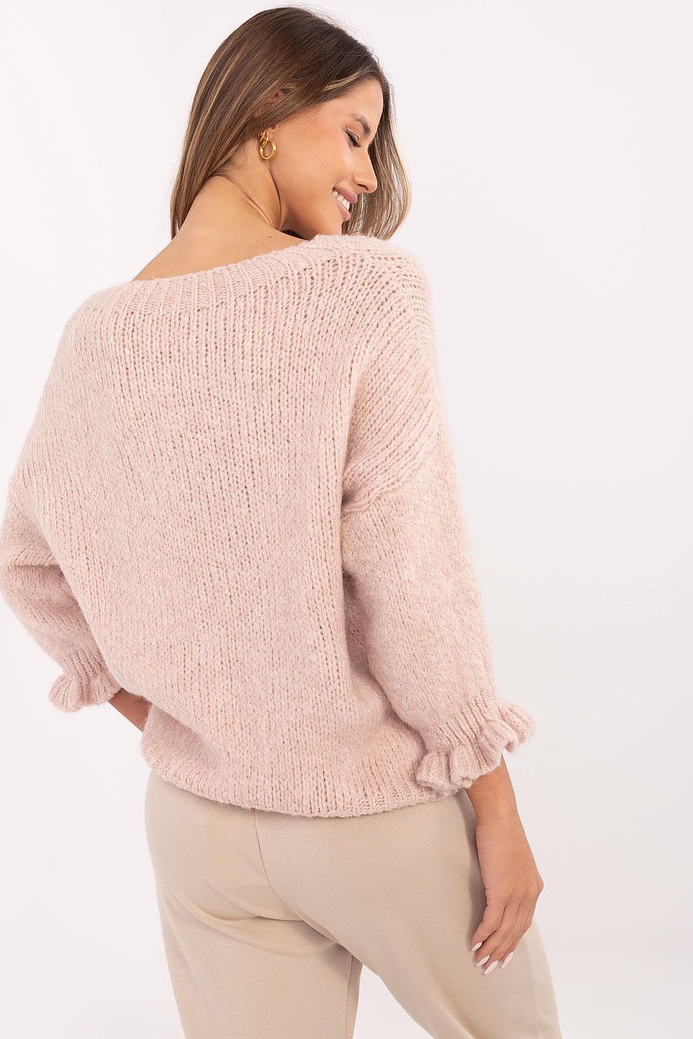 Damen Pullover Lässig Volant Ärmel Standardlänge Alltag