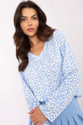 Bluse Damen Tiermotiv V-Ausschnitt Langarm weit bequem