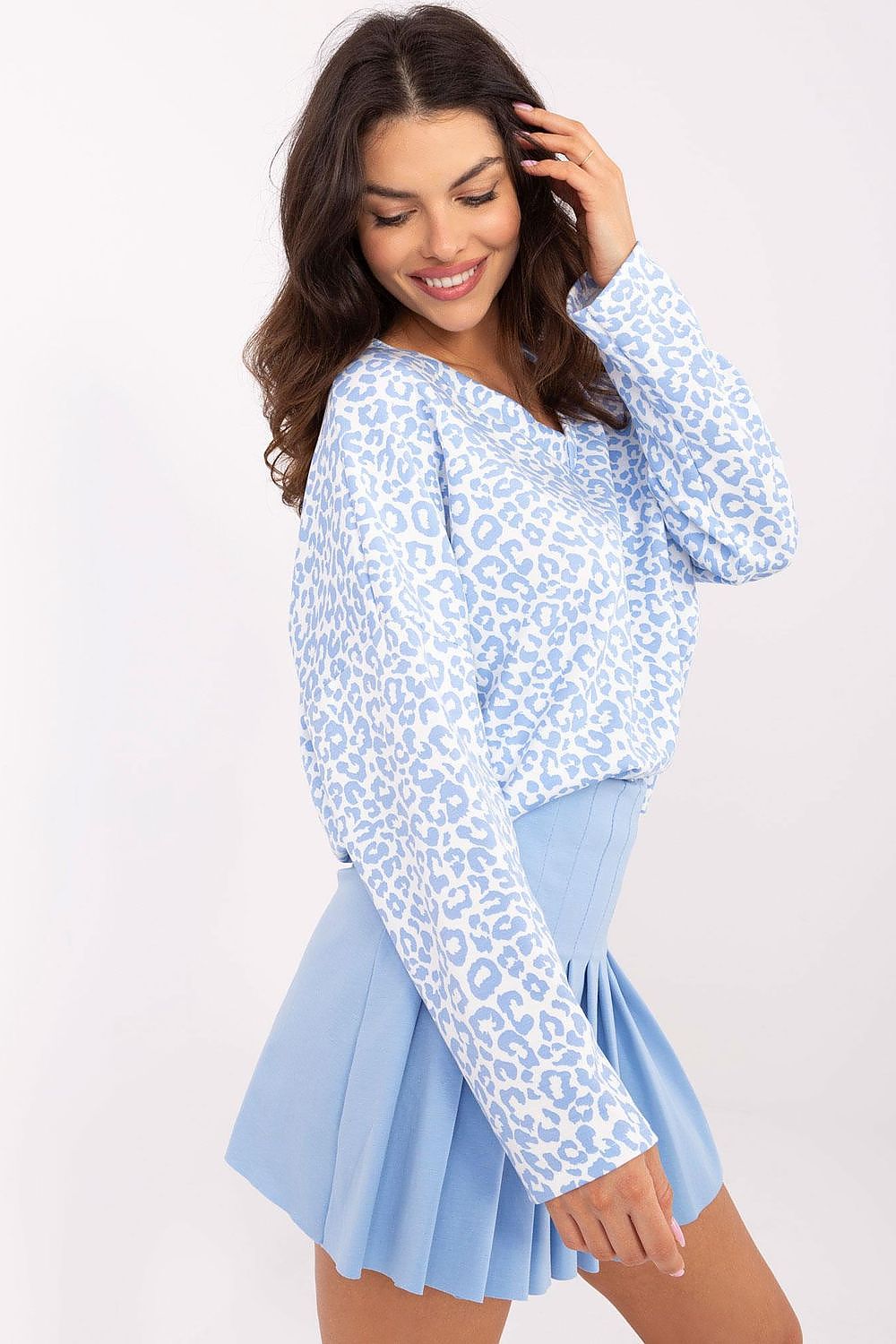 Bluse Damen Tiermotiv V-Ausschnitt Langarm weit bequem