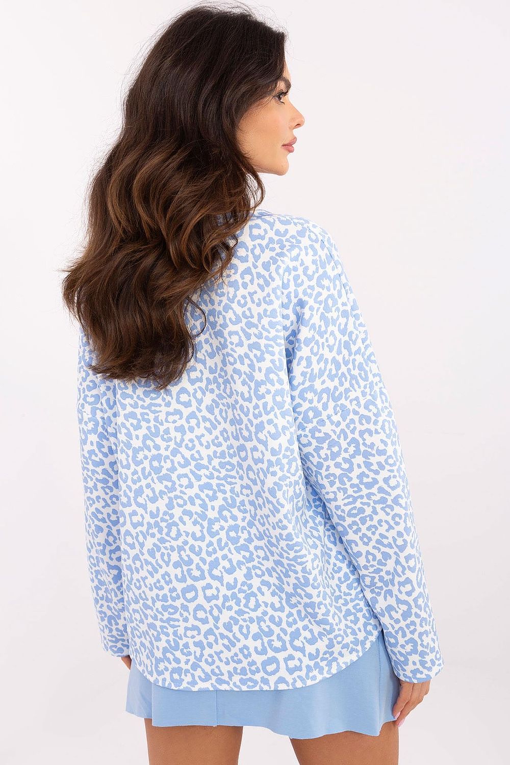 Bluse Damen Tiermotiv V-Ausschnitt Langarm weit bequem