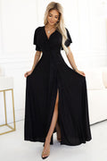 Maxikleid Damen Brokat Wickelausschnitt Beinschlitz