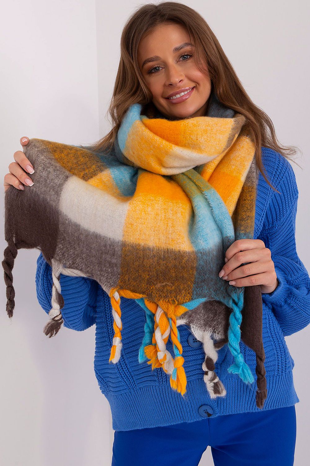 Schal Damen Lang Kariert - Herbst Winter Schal Fransen