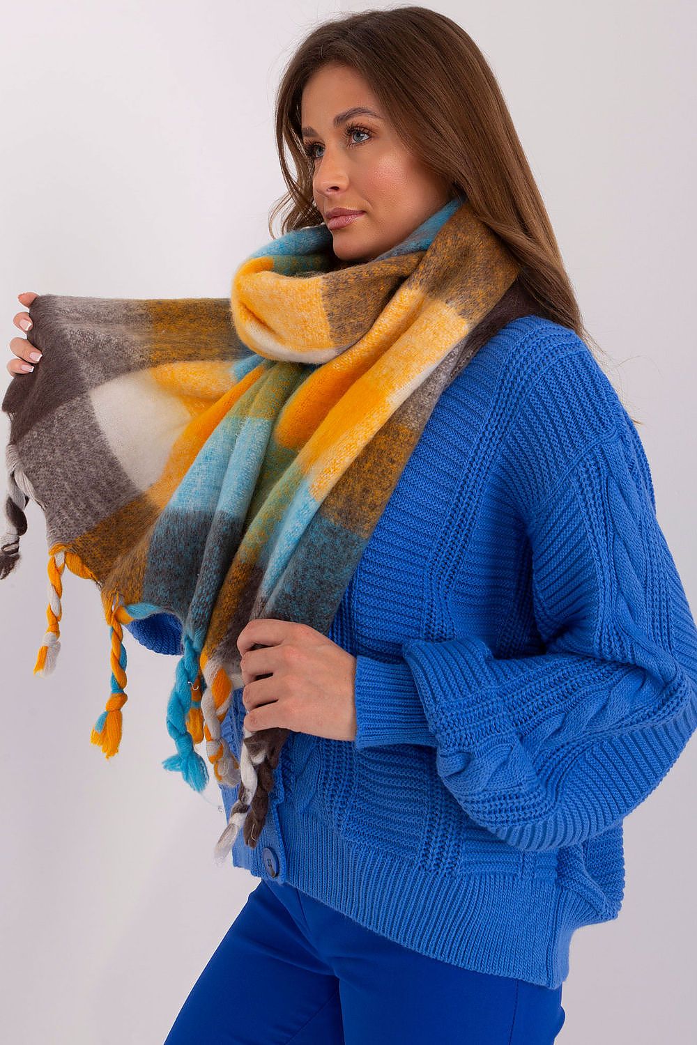 Schal Damen Lang Kariert - Herbst Winter Schal Fransen