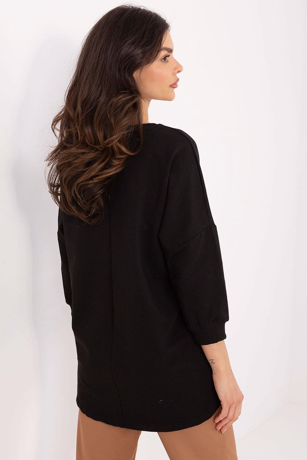 Bluse Damen 3/4-Arm Rundhals Baumwolle mit Tasche – S bis XL