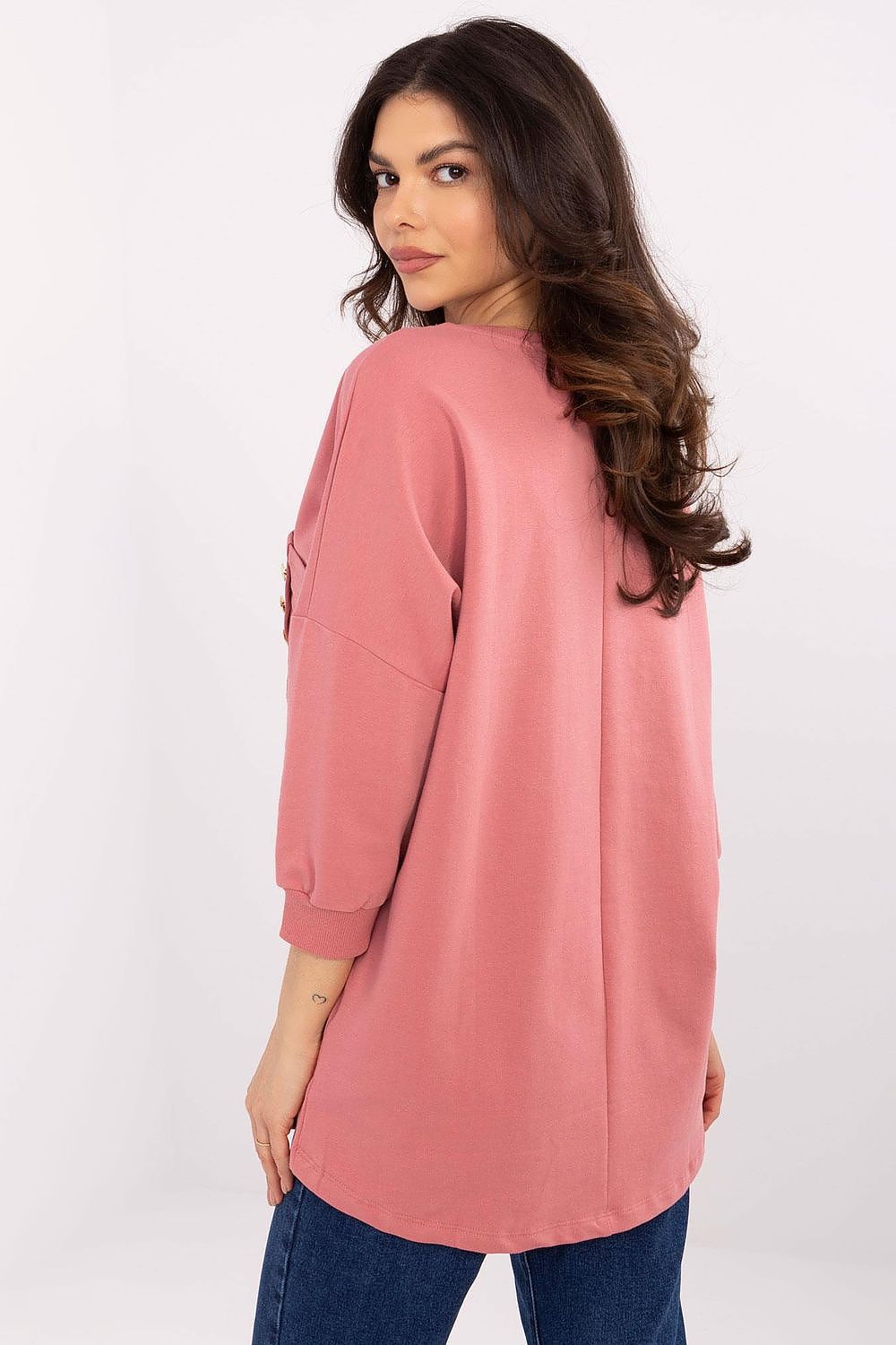 Bluse Damen 3/4-Arm Rundhals Baumwolle mit Tasche – S bis XL