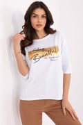 Bluse Damen 3/4-Arm Aufschrift Nieten Baumwolle – S bis XL