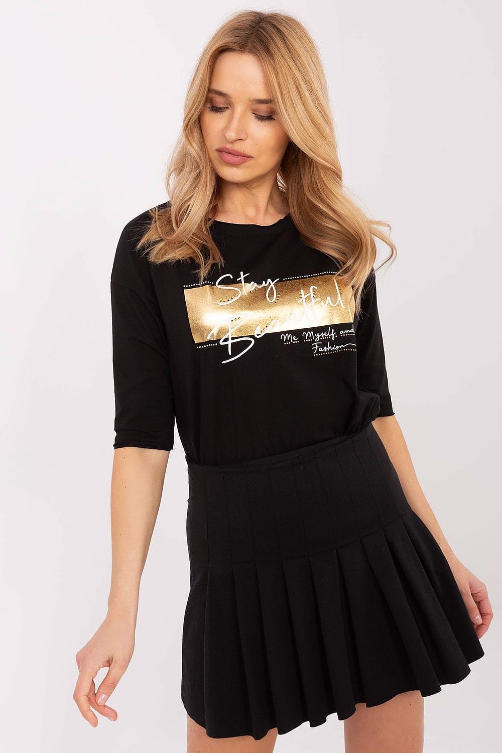 Bluse Damen 3/4-Arm Aufschrift Nieten Baumwolle – S bis XL
