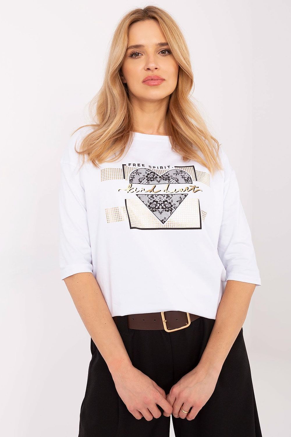 T-Shirt Damen 3/4-Arm Print Schriftzug Baumwolle – S bis XL