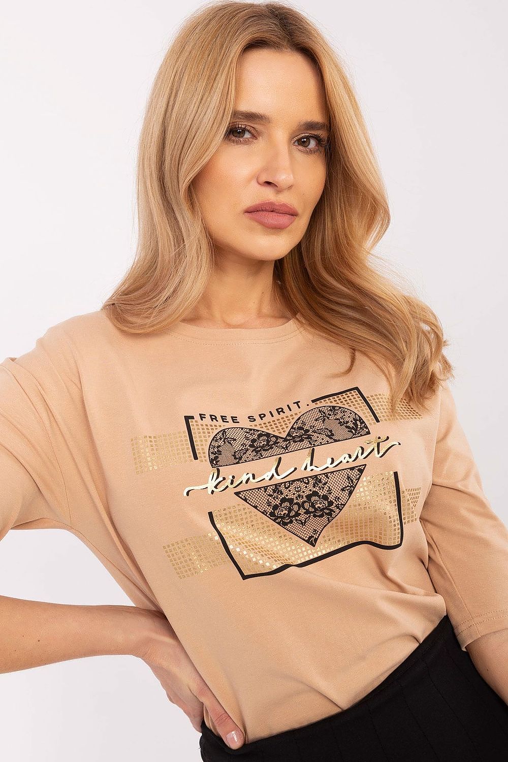 T-Shirt Damen 3/4-Arm Print Schriftzug Baumwolle – S bis XL